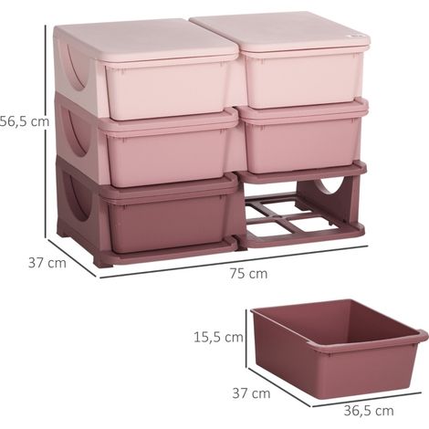 MEUBLIV Armadio contenitore per bambini 75 x 37 x 56,5 cm rosa - 6 cassetti, da montare (1/5)