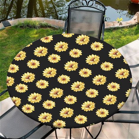 Nappe ronde avec élastique Ø 90cm - Tournesols sur fond noir - Imperméable et lavable