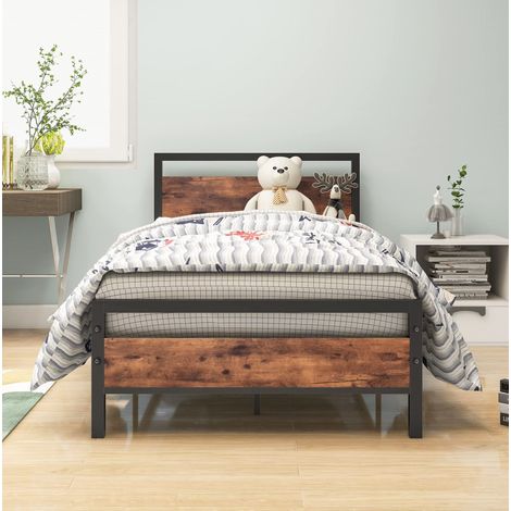 Etagenbett 90/200 cm aus Metall und MDF mit Lattenrost und Stauraum, robustes Einzelbett (1/5)