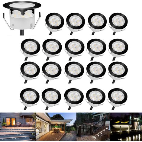10 Spot LED Eclairage Extérieur Encastrable Sol Terrasse Bois,45mm Spots Encastré Extérieur Fait en IP67 DC12V 1W Avec Alimentation EU Pour Jardin Escalier Patio RGB (1/5)