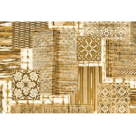 Papier peint panoramique jaune patchwork pour cuisine Tapisserie panoramique jaune orientale Papier peint panoramique salon imitation carreaux de ciment (1/3)