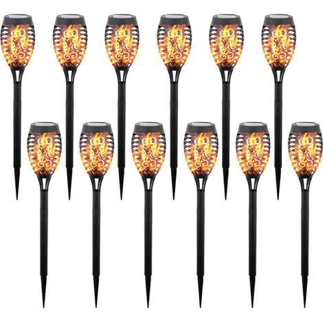 Lot de 12 Lampes solaires à effet flamme vacillante, Lampes solaires d'extérieur étanches, idéales pour éclairer jardin, pelouse, terrasse, cour et allée (1/5)