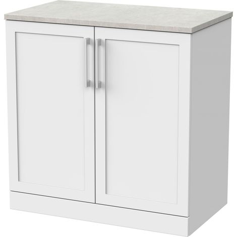 Stonnall Traditional Floor Standing 2 Door Vanity Unit with White Sparkle Laminate Worktop, 800mm, Matt White