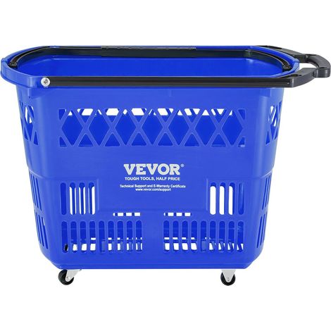 Paniers de courses lot 6, 39 L chariot avec poignées, plastique à roulettes, grand portable pour supermarché, bleu (1/5)