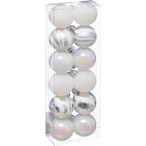 Paris Prix - Lot De 12 Boules De Noël colorama 4cm Argent & Blanc