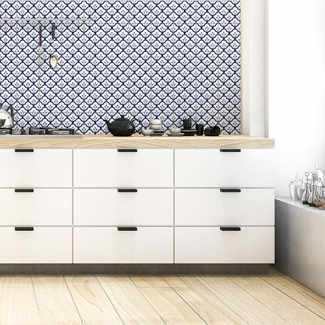 Sticker Mural Carrelage adhésif Cuisine Salle de Bain - 60 STICKERS CARREAUX DE CIMENT AZULEJOS ARNO - 60stickers20x20cm (1/5)