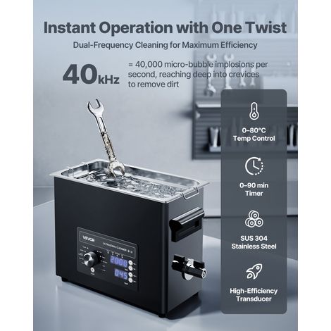 Nettoyeur à Ultrasons 6 L, Appareil de Nettoyage par Ultrasons avec Commande par Bouton, en Inox, avec Panier et Boule de Nettoyage… (1/5)