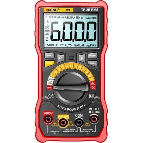 Digitales Multimeter mit 6000 Zählern, 2000-V-Prüfer, NCV, Überlastschutz