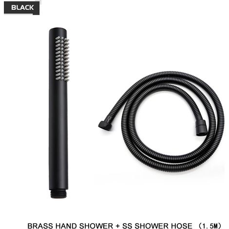(Flexible de douche noir) Pommeau de douche à main en laiton, pommeau de douche rond pour salle de bain, blanc/or brossé/chrome/gris/noir mat (1/5)