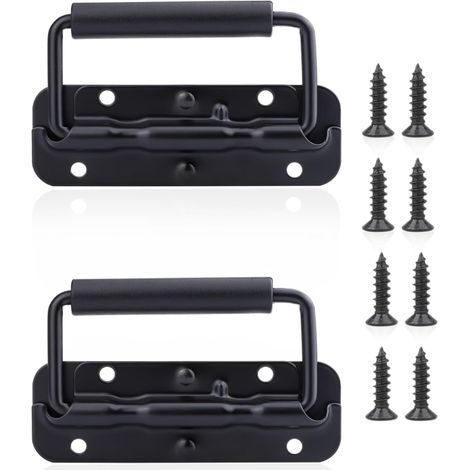 Poignée Pliante à Ressort, 2Pcs Poignée de Caisse Pliantes 120mm avec Vis, Poignée de Boîte Pliable de Remplacement pour Caisses, Portes, Boîtes à Outils de Caisse