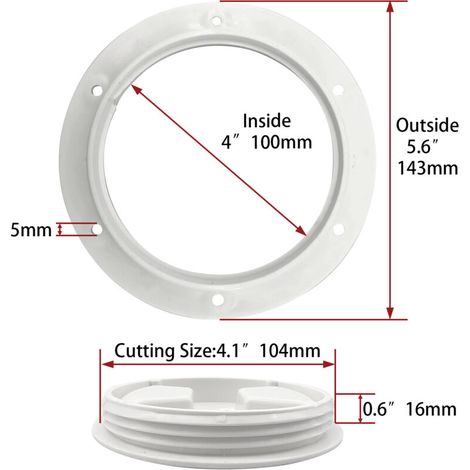 Couvercle de trappe d'inspection de pont noir et blanc de 10 cm pour yacht - Accessoires nautiques pour yachts - Couvercle de trappe d'inspection de pont en plastique blanc de 10 cm