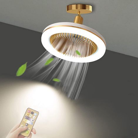 Ventilateur de plafond avec lumière, 30 W, silencieux, avec télécommande, 3 vitesses, intensité variable, douille E27 (1/5)