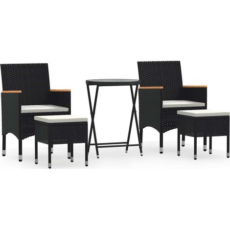 Maison Exclusive - Set da Bistrot per Giardino 5pz Polyrattan Vetro Temperato Nero (1/5)