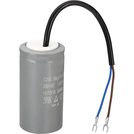 Capacitateur de démarrage CD60, 250uF 110-250V 2 fils 50/60Hz pour démarreur moteur 100x50mm pour compresseur d'air, gris (1/5)