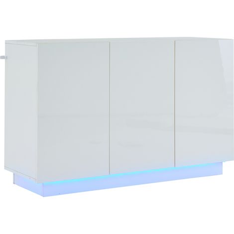 Buffet blanc 3 portes avec LED, 120 x 40 x 75 cm, HOMVRA (1/5)