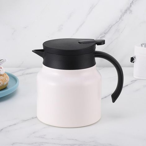 Thermoskanne mit Tee-Einsatz, isolierte Thermoskanne für Tee/Kaffee, isolierte Kaffeemaschine mit Filter, 800 ml, weiß