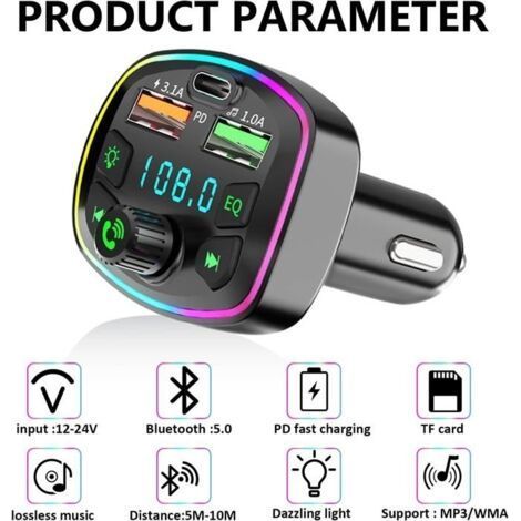Bluetooth Voiture transmetteur FM, Adaptateur Bluetooth Voiture Radio Lecteur de Musique mp3, Bluetooth Voiture Allume Cigare-Muntra (1/4)