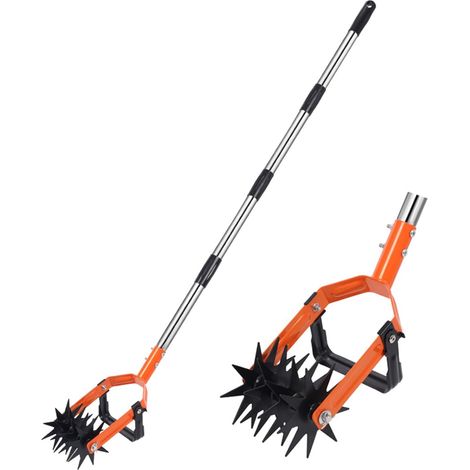 Outil de cultivateur rotatif, 2 en 1, désherbeur de jardin, réglable avec perche en acier inoxydable, dents étendues (4) (1/4)