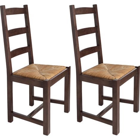 Lot de 2 chaises en hêtre chêne foncé assise paille - ACHELET