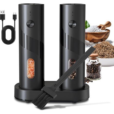 Electric salt and pepper mill with rechargeable base, 2 pieces, 110ml salt and pepper shakers, kitchen spice mill, electric mill (1/5)