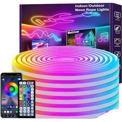 FLITI Neon Light Strip, 10 meters, 1 x 10 meters, 24V RGB LED Light Strip, compatible with app and remote control, can play music in sync, has a timer mode, suitable for bedrooms, game rooms, parties (1/4)