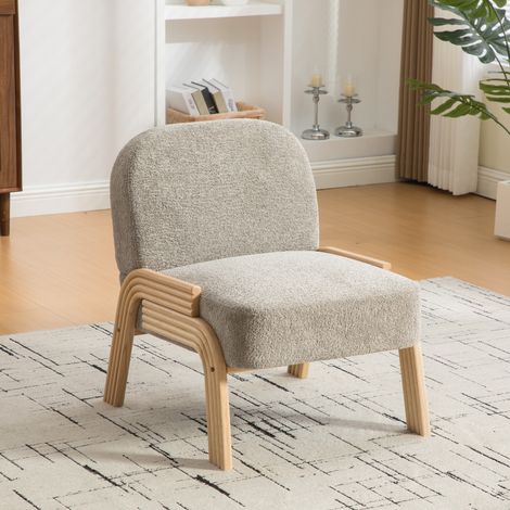 Chaise longue en tissu scandinave – Tissu chenille doux et cadre en bois solide, idéal pour le salon et la chambre, gris rustique