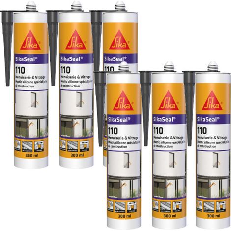 Paquete de 6 SIKA SikaSeal 110 Sellantes de silicona para ventanas y acristalamientos - Antracita - 300ml