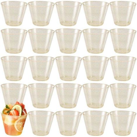 Gobelets en Plastique Doré Verres à Vin Transparent, Dur Jetables Fantaisie avec Paillettes DoréEs pour Tasses de FêTe 25 PièCes (1/4)