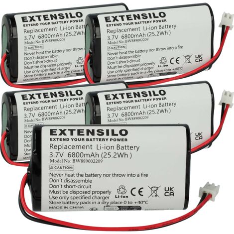EXTENSILO 5x Akku kompatibel mit Zafferano Poldina Pro Mini Tischlampe, Nachttischlampe (6800 mAh, 3,7 V, Li-Ion)