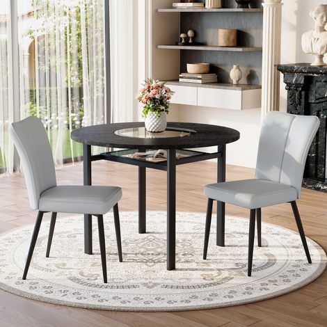 Conjunto mesa comedor redonda con 2 sillas OKMYHOME (1/5)