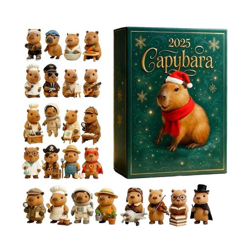 Weihnachtlicher Adventskalender mit Capybara-Motiv, 24 flache Capybara-Anhänger, Capybara-Figuren, Ornamente, Weihnachtsgeschenk für Kinder (1/5)