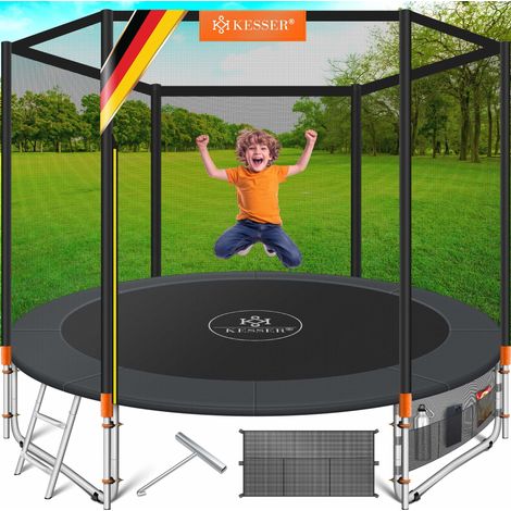 KESSER® Trampolin TÜV Rheinland GS Zertifiziert Komplettset mit Sicherheitsnetz Leiter Randabdeckung & Zubehör Kindertrampolin Gartentrampolin Orange / 244 cm