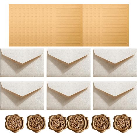 Vintage Papier à Lettres avec Enveloppe Set,avec 6 Enveloppes en lin et 6 Sceau de Cire,24 Feuilles Papier,pour Bureau Maison Ecole Cadeaux Invitation (1/5)