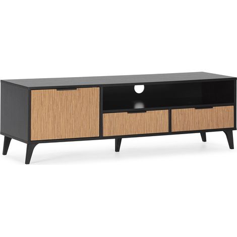 TV-Schrank Denis 1 tür 2 schubladen, Schwarz/Holzfarbe