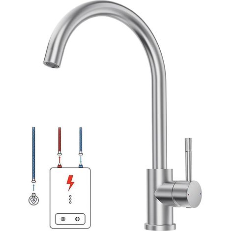 Robinet de cuisine basse pression pour chaudière, rotatif à 360° avec 3 ports G3/8, installation facile, mitigeur sous évier en acier inoxydable (1/5)