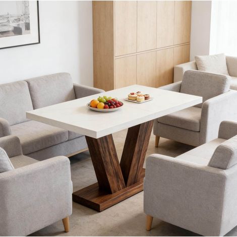 Mesa de comedor 120x80x75 cm marrón rústico y blanco en madera con tablero grueso para 4-6 personas (1/5)