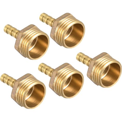 6mm Raccord cannelé à G1/2 Filet Mâle Tuyau x 5PCS Droit Laiton pour Air Eau Carburant Pneumatique Tuyau, Or - (1/5)