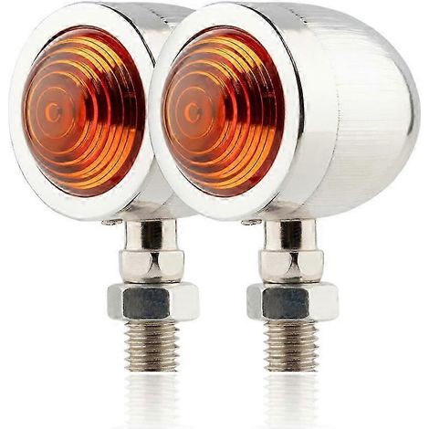 2x Clignotants universels pour moto, lumière ambre, métal chromé (blanc)