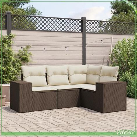 Salon de jardin - 3254850 - Résine tressée marron - 4 places modulable - Rangement étanche (1/3)