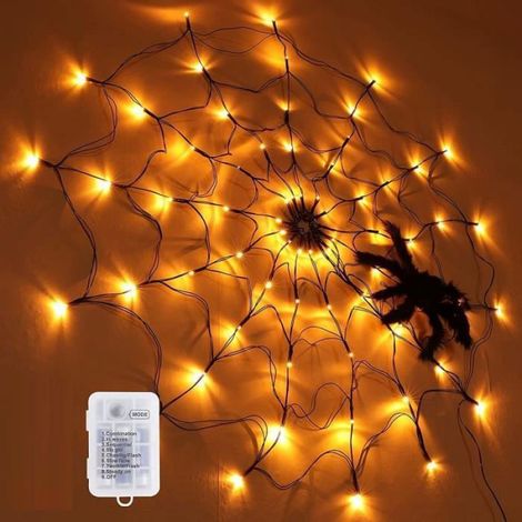 Lumière décorative - - Toile d'araignée - 1,2m diamètre - 80 lumières LED orange - Halloween (1/5)
