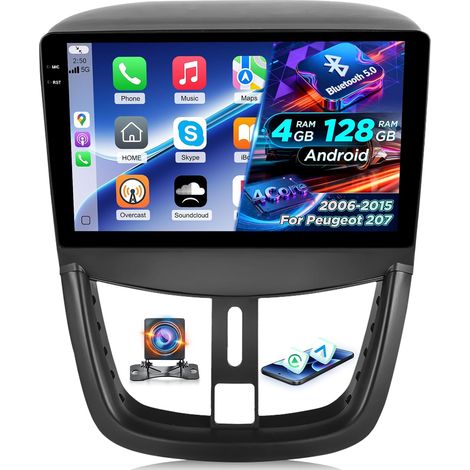 4G+64G Autoradio pour 207 2006-2015 avec sans Fil Carplay et Android Auto, Radio à Écran Tactile 9 Pouces avec WiFi/GPS/Bluetooth 5.0/EQ/FM RDS Radio (1/5)