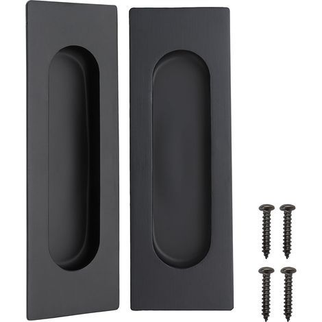 – Lot de 2 poignées rectangulaires encastrées en acier inoxydable noir mat – Dimensions 12 x 4 x 1,2 cm – Pour portes coulissantes (1/5)