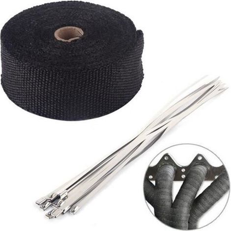 10M Noir Bande Thermique Isolante Avec 10 Colliers Collecteur Echappement Tube (1/4)