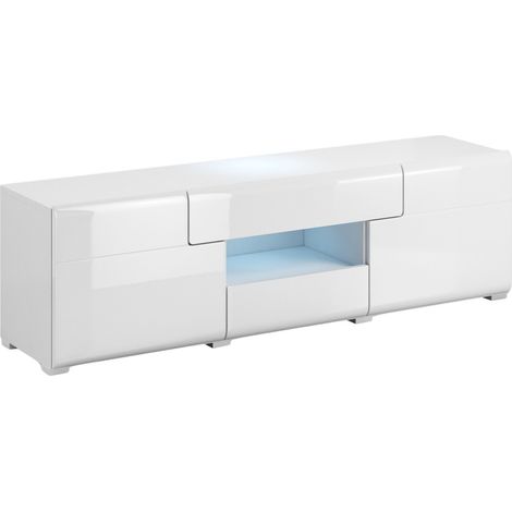 Mueble TV Torsone 101, Blanco + Blanco brillante, Número de puertas: 0, Número de cajones: 0, 159x48x40cm (1/5)