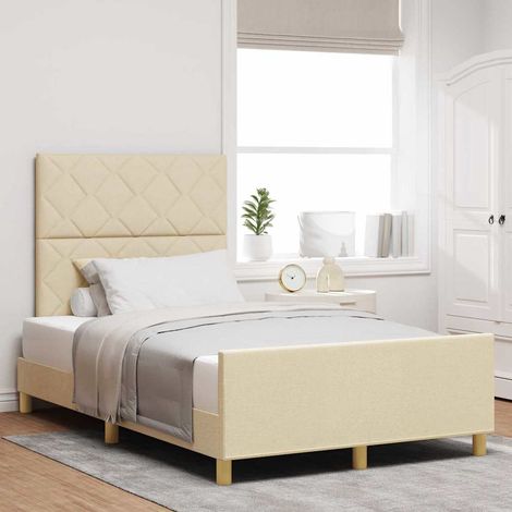 Bettgestell mit Kopfteil Creme 120 x 200 cm Stoff