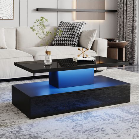 Table basse LED de salon 100 x 50 x 39 cm, noire HAVRYA (1/5)