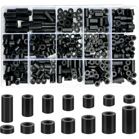 Pièces Rondelle Caoutchouc, 14 Tailles Entretoise Plastique Rondelle M4 M3, Non-Filetées Entretoises pour Connexion de Circuits Imprimés - Noir (1/5)