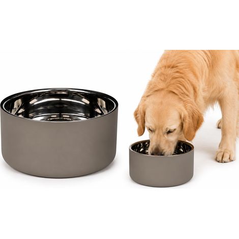 gamelle pour Chien - Grande gamelle Xara Taupe - Acier Inoxydable Double paroi - 1,9L (1/4)