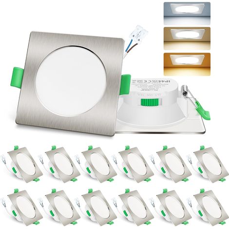 Spot LED Encastrable 7W 230V Dimmable, 3000K 4000K 6500K Couleur Réglable Spot Salle de Bain IP65, Extra Plat 29mm Spot Plafond, Lot de 6, Rond Blanc (1/5)