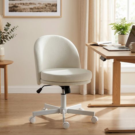 Chaise de bureau à domicile, chaise de bureau réglable en hauteur avec revêtement en chenille, chaise de maquillage avec fonction bascule, couleur crème (1/5)